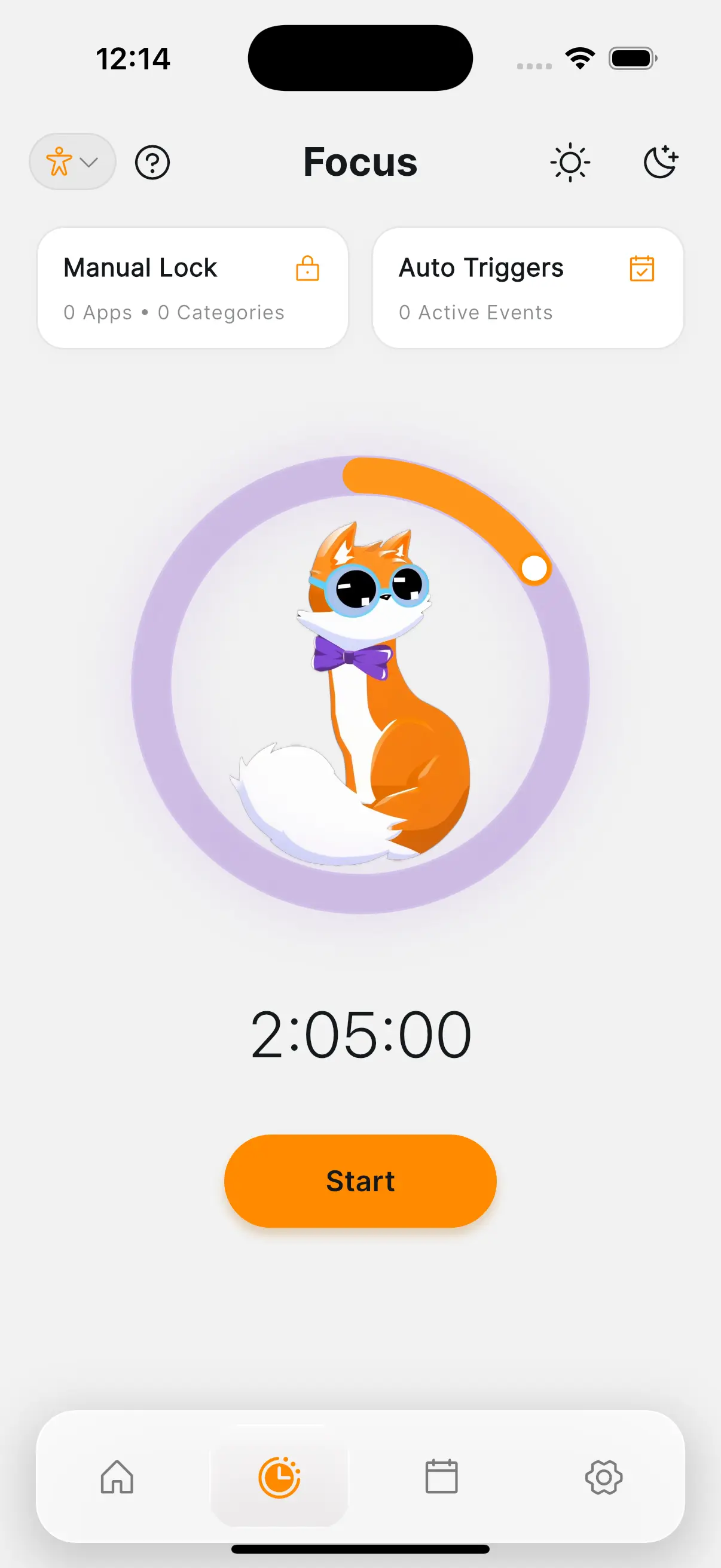 Focus screen with countdown timer, Manual Lock and Auto Triggers cards